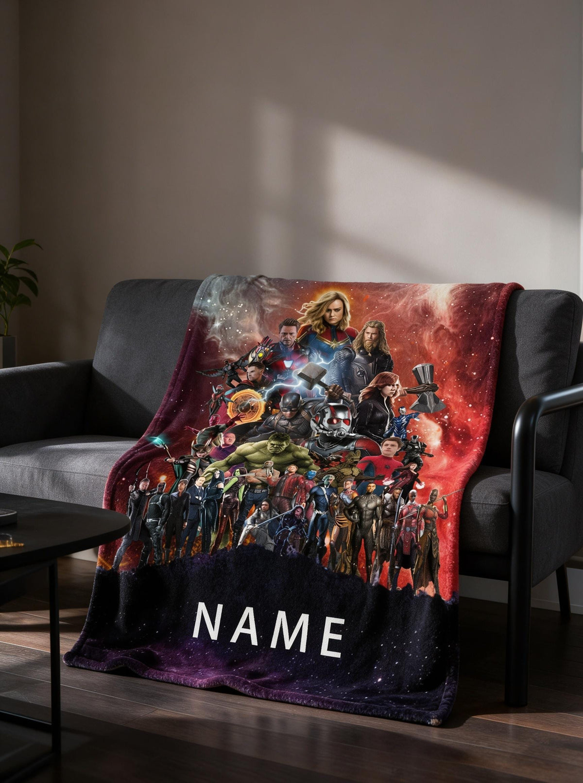 Personalized Avengers Flannel Blanket, Custom Name Superhero Collage (Movie Fan Gift)