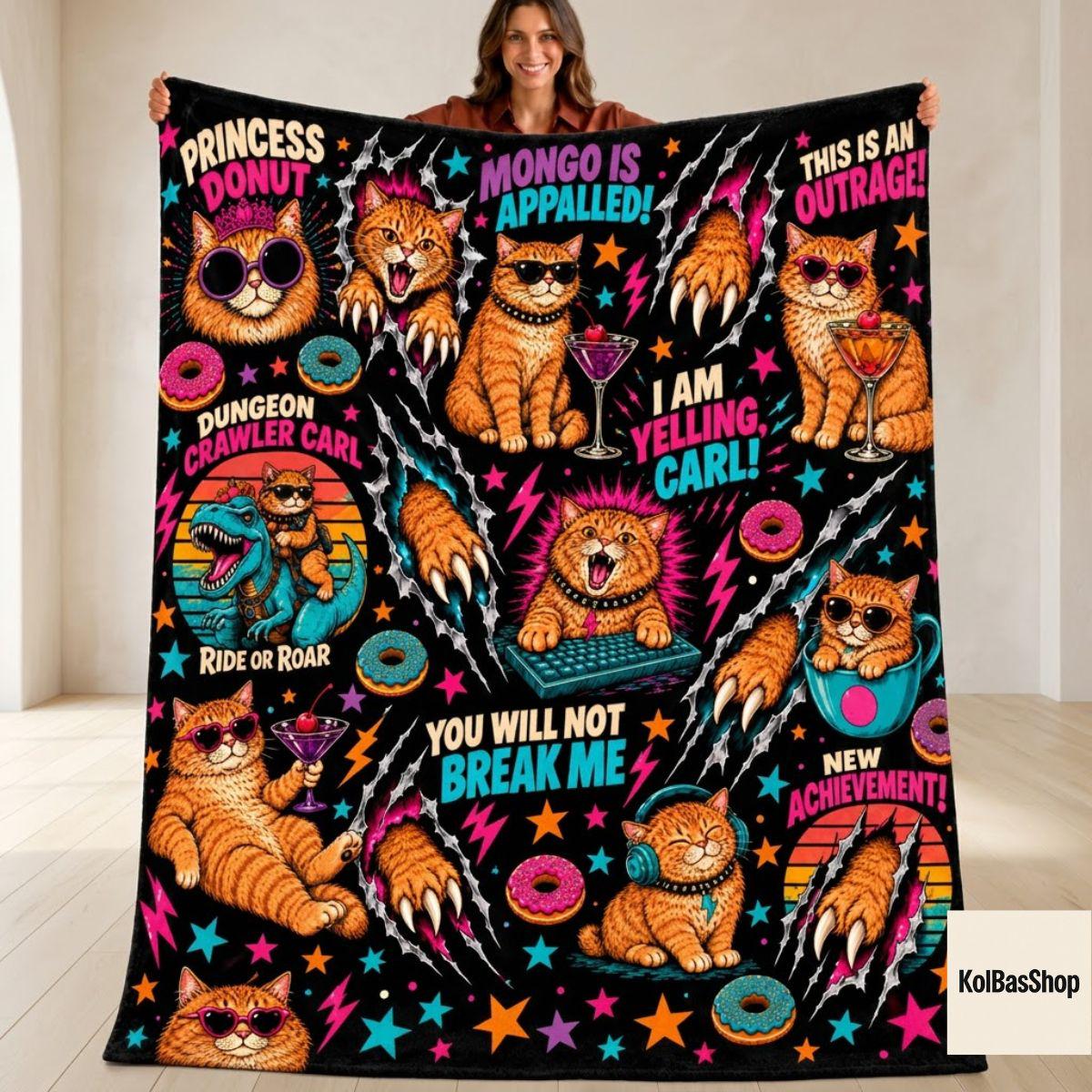Dungeon Crawler Carl Blanket, Princess Donut and Mongo Throw, LitRPG Book Lover Gift, Funny Cat Fantasy Bedding, Reader Room Decor