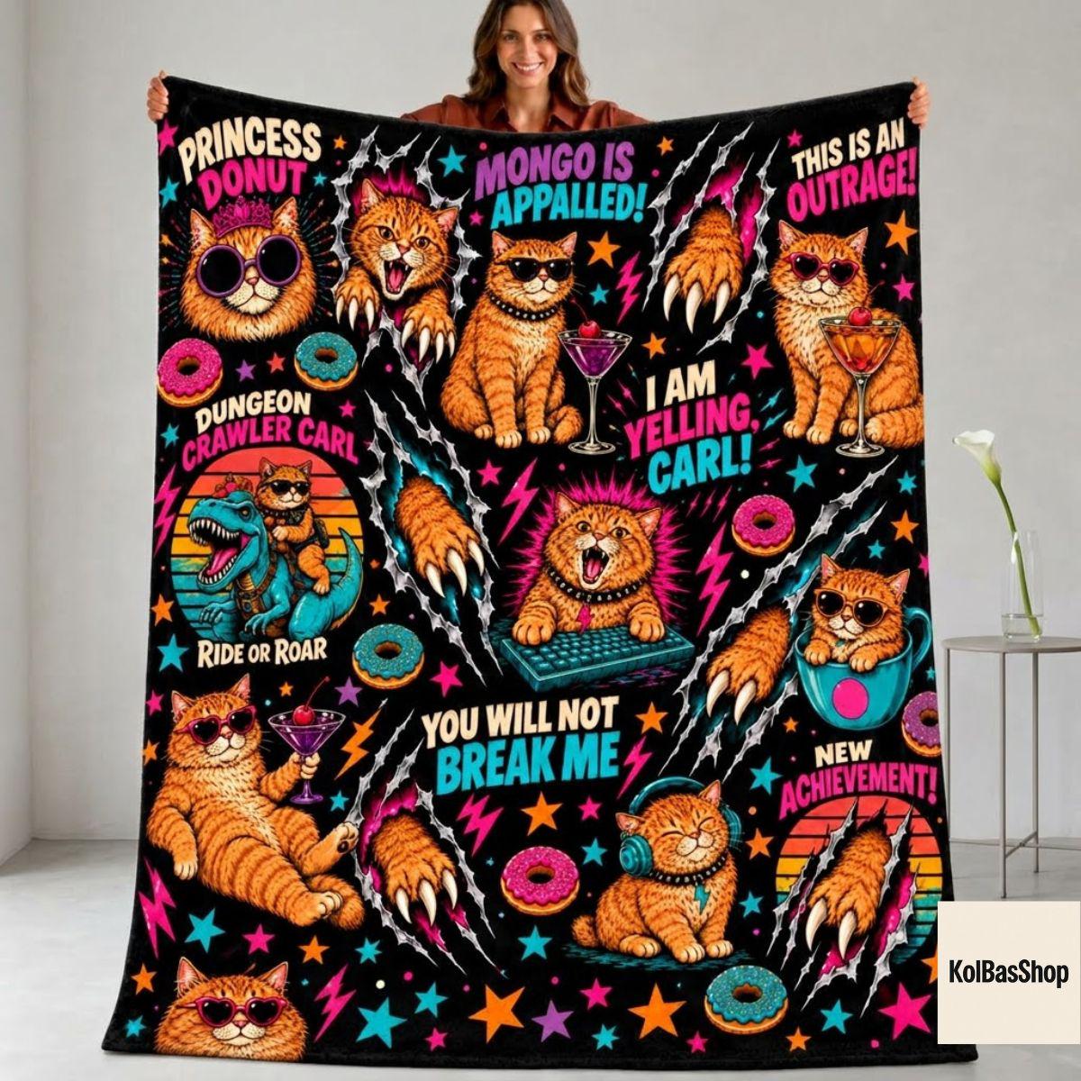 Dungeon Crawler Carl Blanket, Princess Donut and Mongo Throw, LitRPG Book Lover Gift, Funny Cat Fantasy Bedding, Reader Room Decor