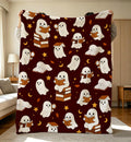 Ghostie Readers Flannel Cotton Blanket,Book Lover Throw,Custom Cozy Spooky Season Throw,Autumn Library Decor,Cozy Fall Reading Throw Blanket