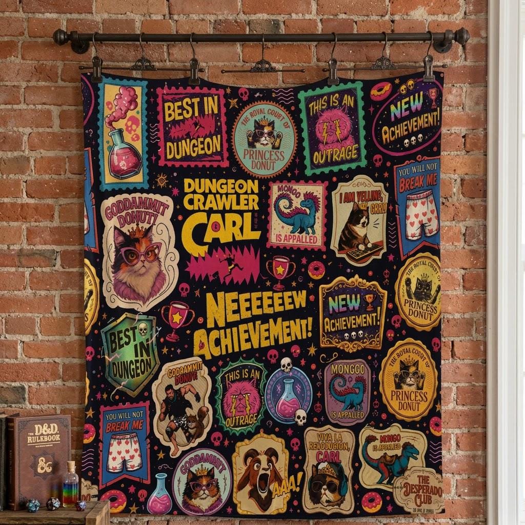 Dungeon Crawler Carl Blanket, LitRPG Fantasy Throw, Gamer Book Lover Blanket, Cozy Geeky Reader Couch Blanket, Plush Nerd Gift