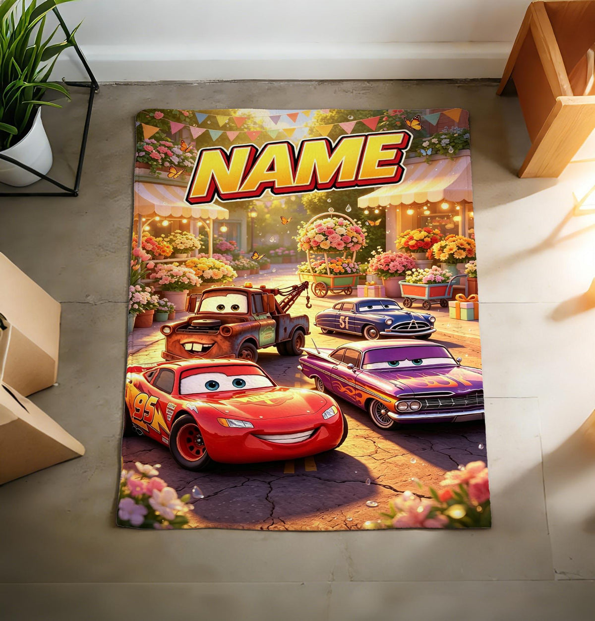 Custom Name Cars Blanket Soft Throw, Lightning McQueen Kids Keepsake Gift