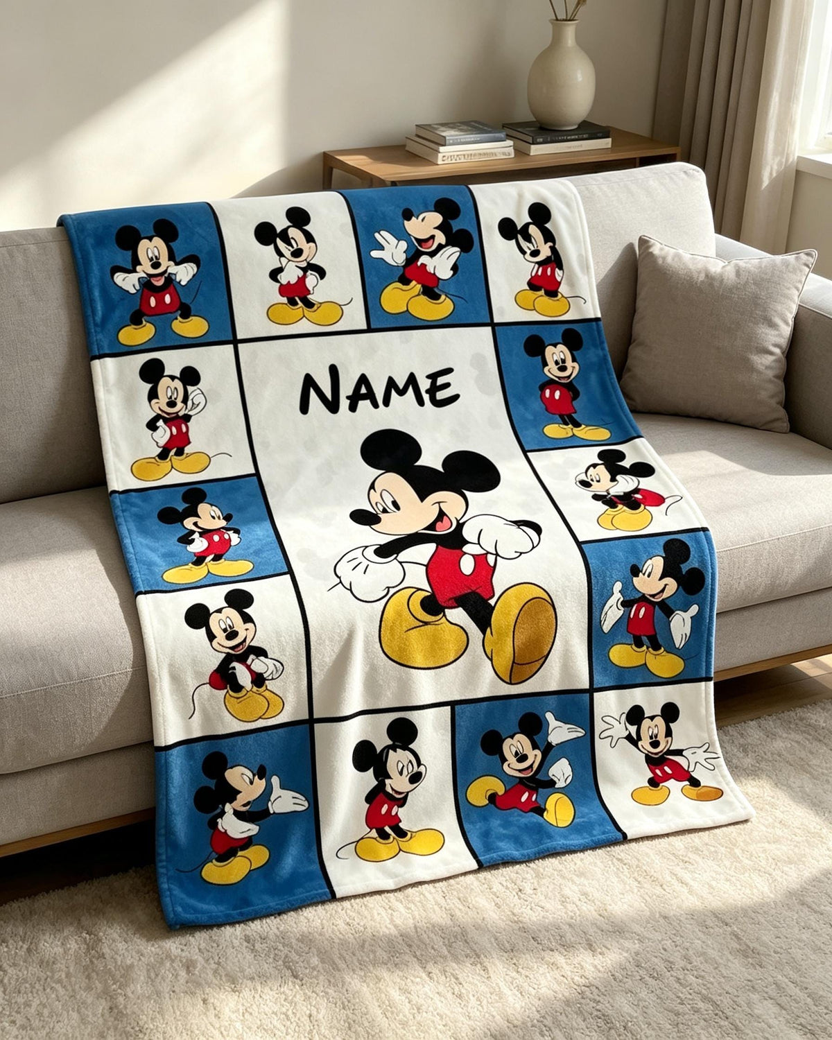 Personalized Grid Collage Blanket Soft Throw, Custom Name Kids Keepsake Gift, Retro Panel Art for Children Bedroom Decor