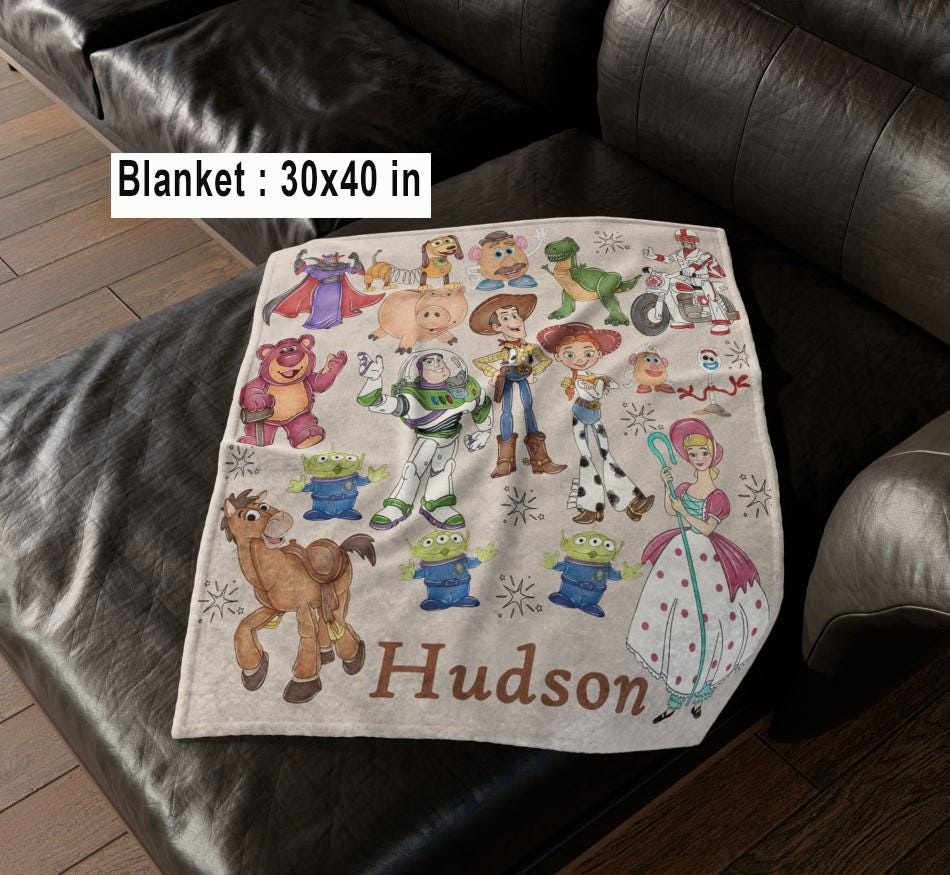 Personalized Toy Story Fleece Blanket, Disneyland Woody Buzz Lightyear Jessie Gift for Fan, Custom Name Baby Shower Gift, Kids Birthday Gift