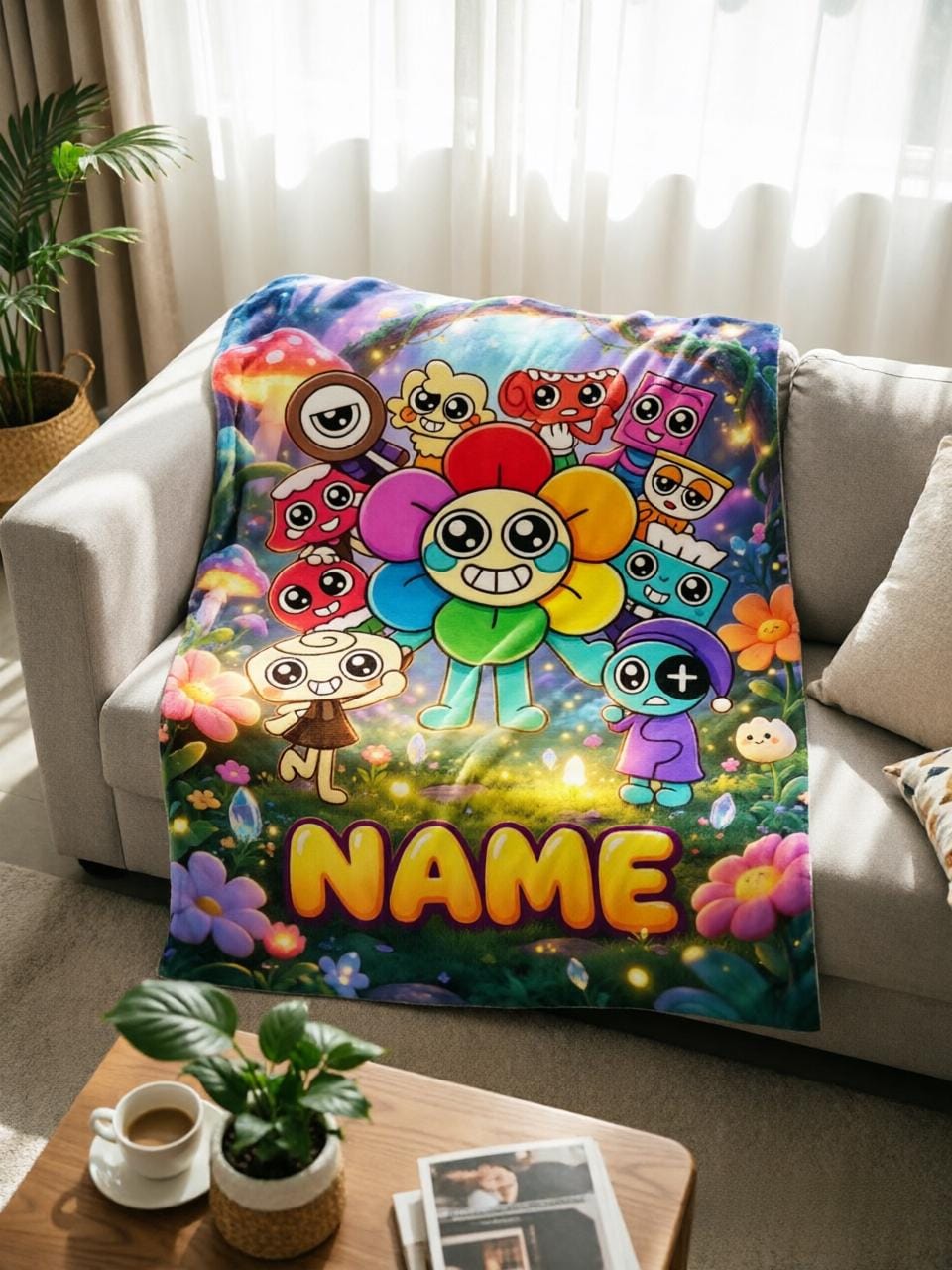 Custom Name Dandy's World Blanket Soft Throw, Cartoon Character Kid Surprise Gift