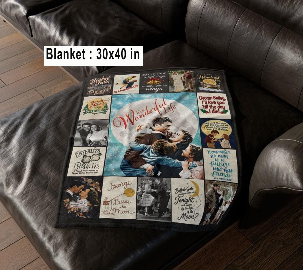 It's A Wonderful Life Christmas Movie Fleece Blanket, Vintage 90s Movie, Christmas Movie Blanket Christmas Family Blanket, Classic Holiday
