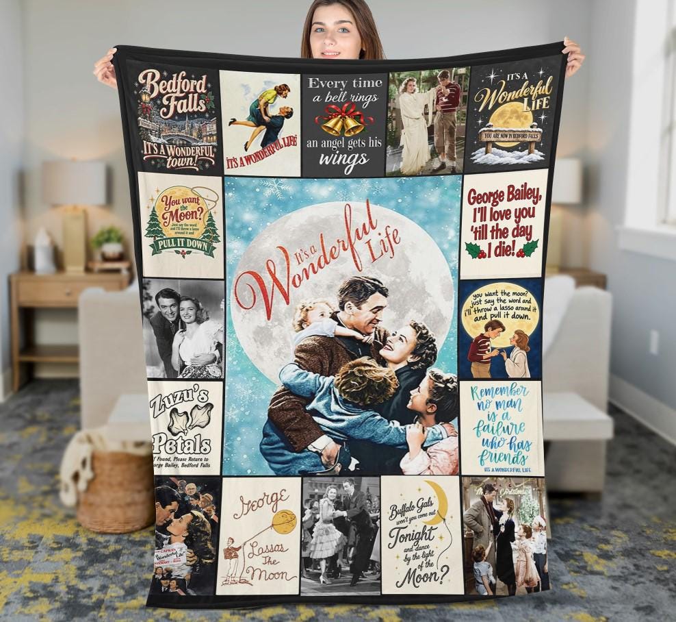 It's A Wonderful Life Christmas Movie Fleece Blanket, Vintage 90s Movie, Christmas Movie Blanket Christmas Family Blanket, Classic Holiday