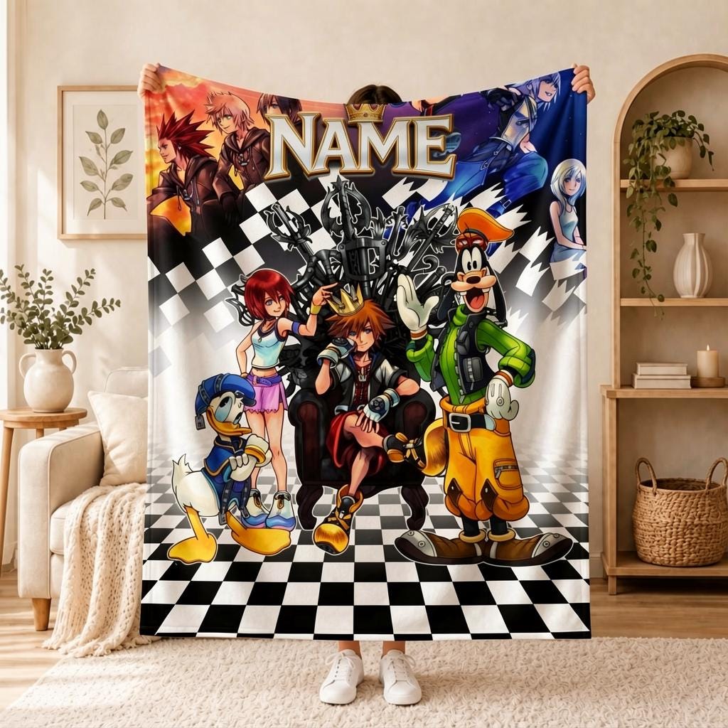 Video‑Game Collector Blanket Soft Throw, Personalized Kingdom Hearts Crew Scene Decor