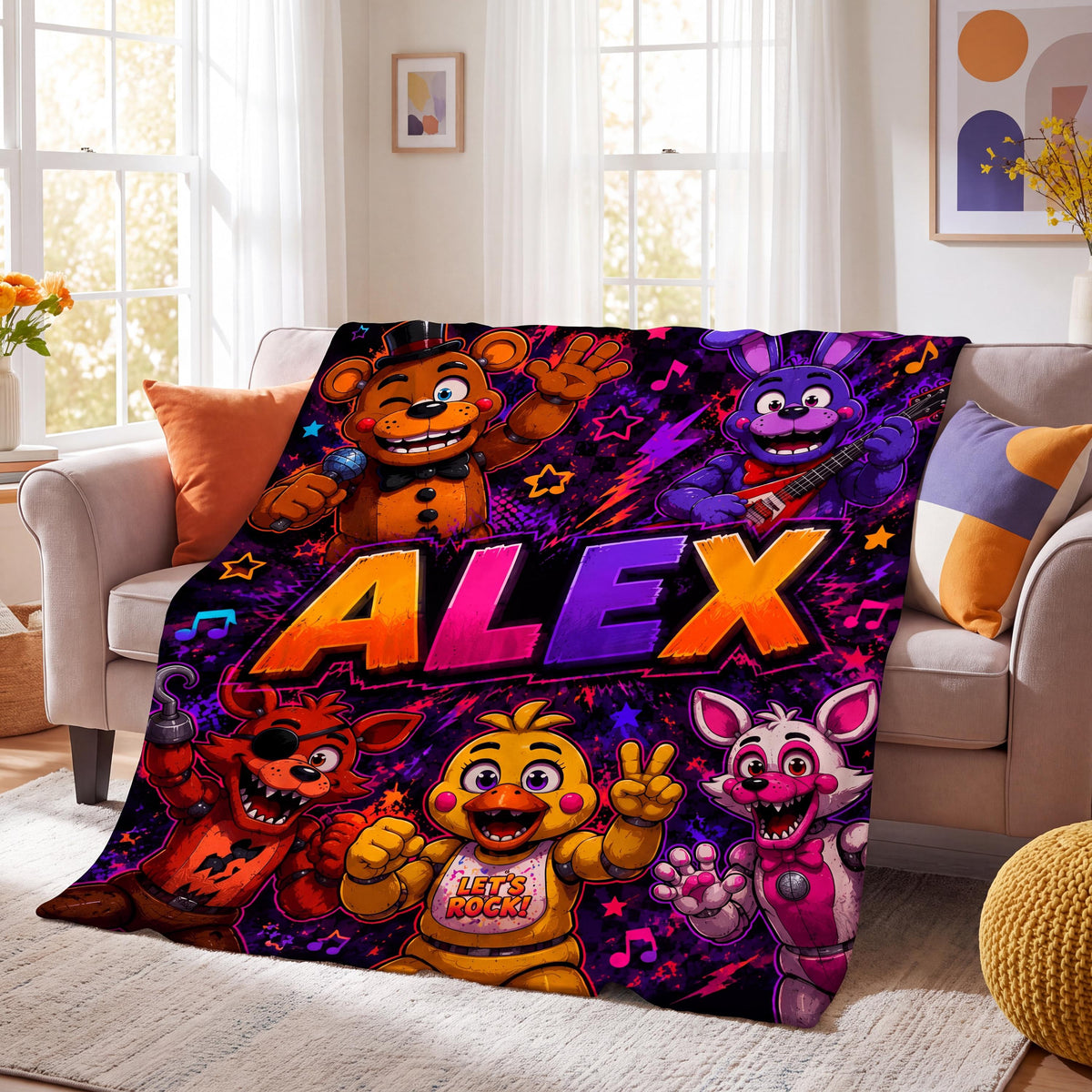 Personalized FNAF Blanket Custom Name Flannel Throw Five Nights Gamer Gift Boys Bedroom Decor Kids Birthday Present Gaming Room Bedding