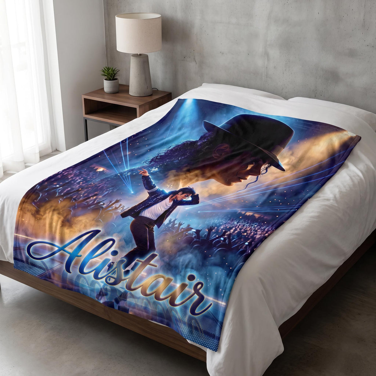 Personalized Michael Jackson Blanket, Custom Name Retro Dancer Throw, 80s Music Legend , Gift for Music Lover Teen Boy Bedding