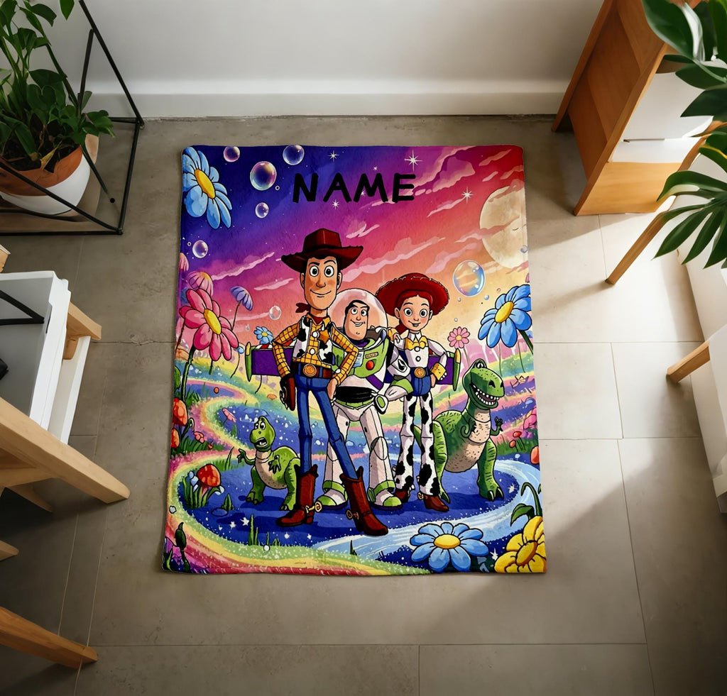 Custom‑Name Toy Story Blanket Soft Throw, Rainbow Dream Scene, Gift For Playful Kids