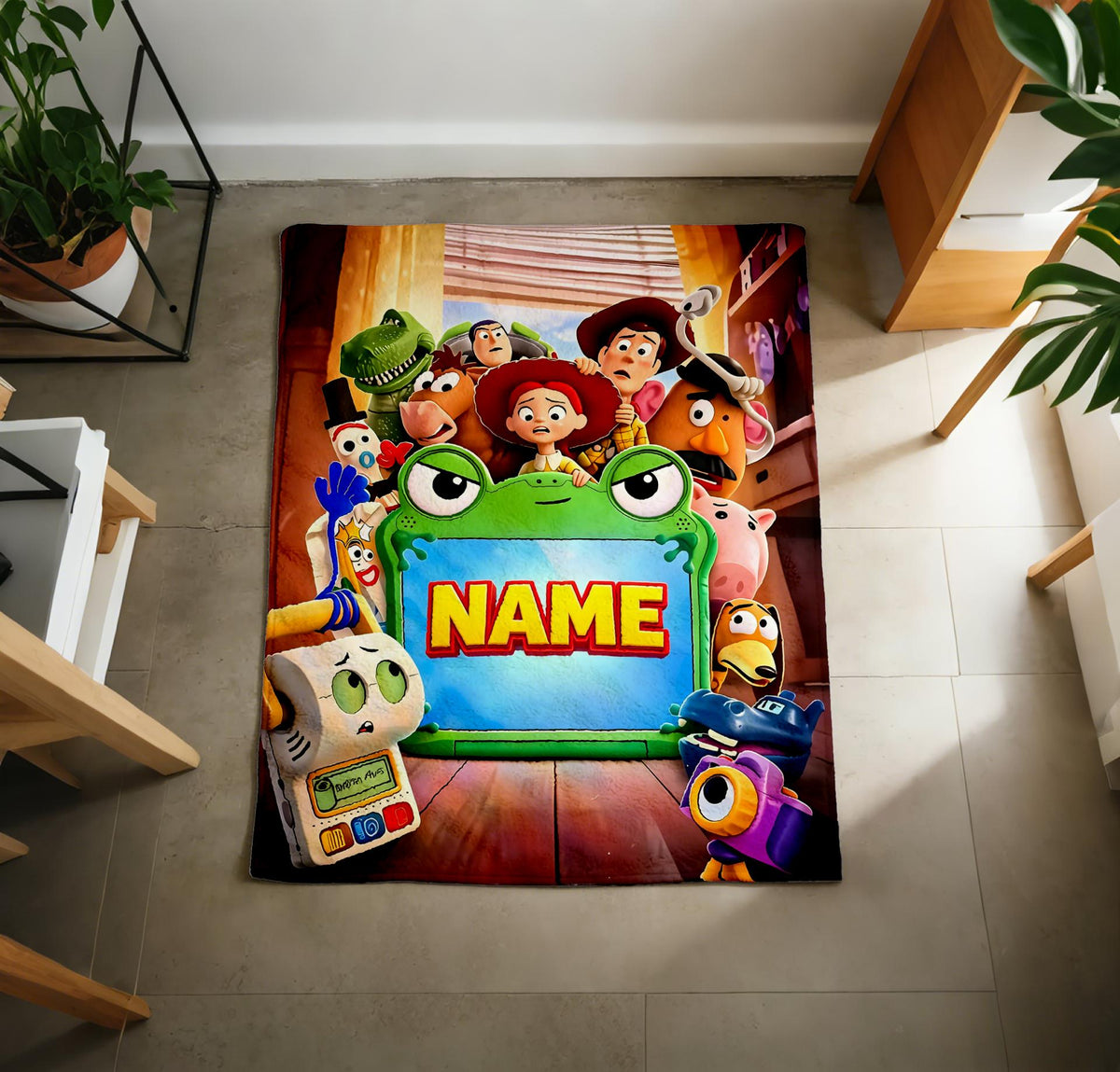 Toy Story Crew Blanket Soft Throw, Custom Name Frame, Gift For Cartoon‑Obsessed Kids