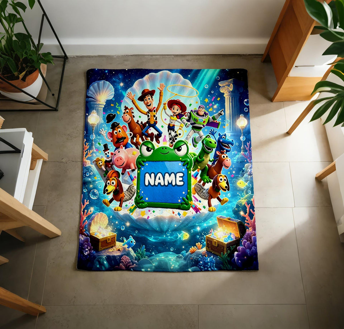 Toy Story Ocean Blanket Soft Throw, Custom Name Frame, Gift For Adventure Little Fans