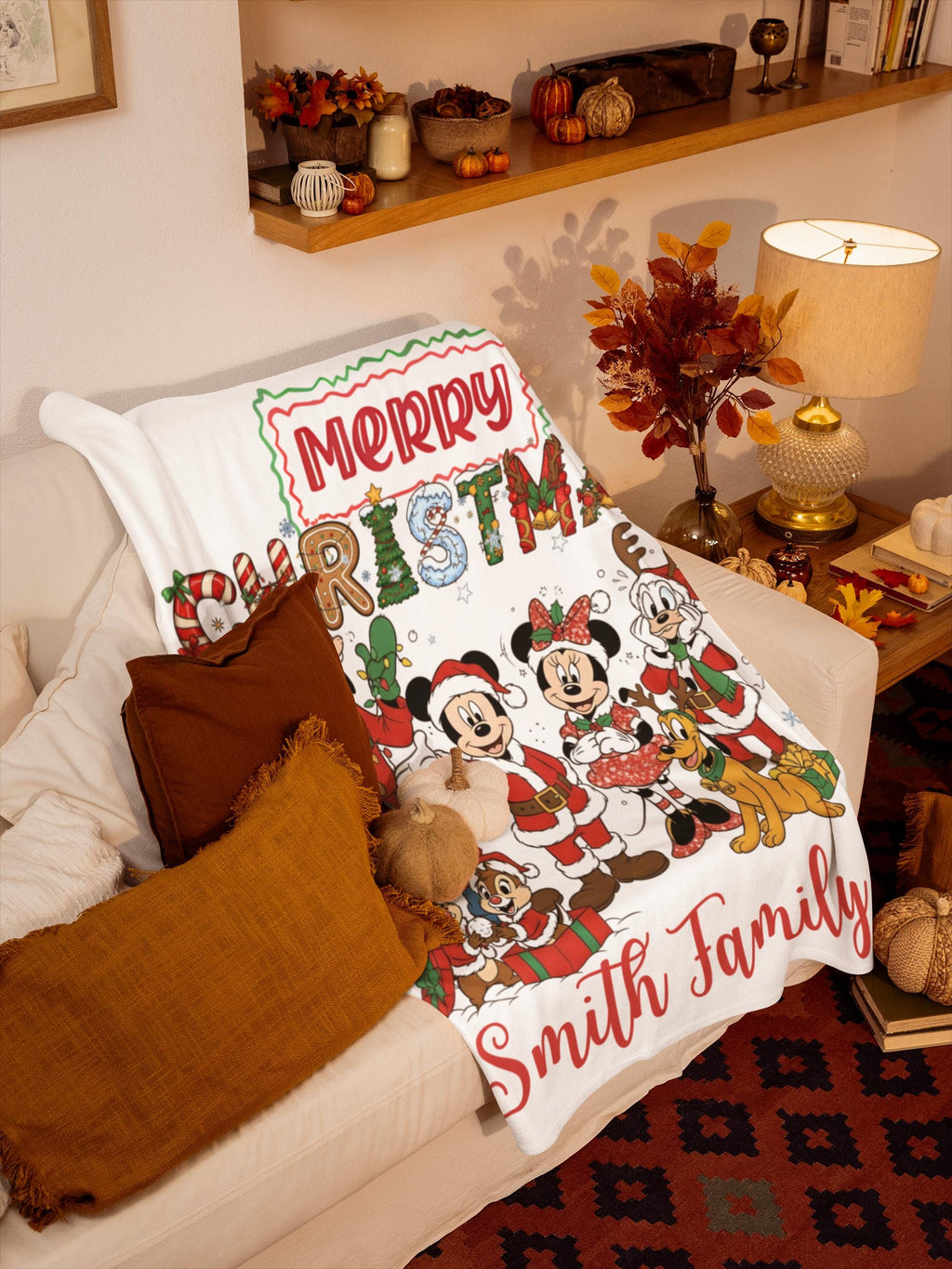 Mickey and friends Christmas Blanket Family, Mickey Christmas Gift, Family Name Blanket for Xmas, Disney Home Decor, Disney Christmas Gift