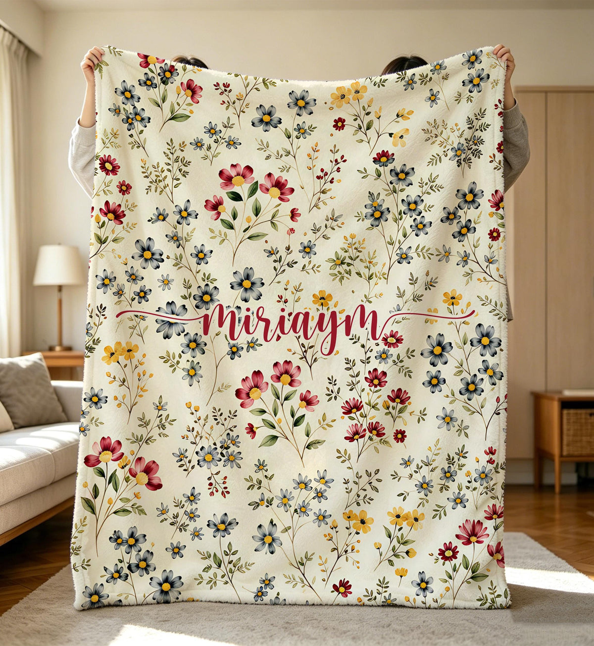 Personalized Watercolor Floral Flannel Blanket,Custom Name Gift for Girls,Cozy Flannel Throw,Wildflower Baby Shower Gift,Nursery Decor Gift