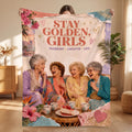 Personalized Stay Golden Retro Friendship Throw,Bedding, 80s Nostalgia Room Decor, Miami Vibe Blanket BFF Gift