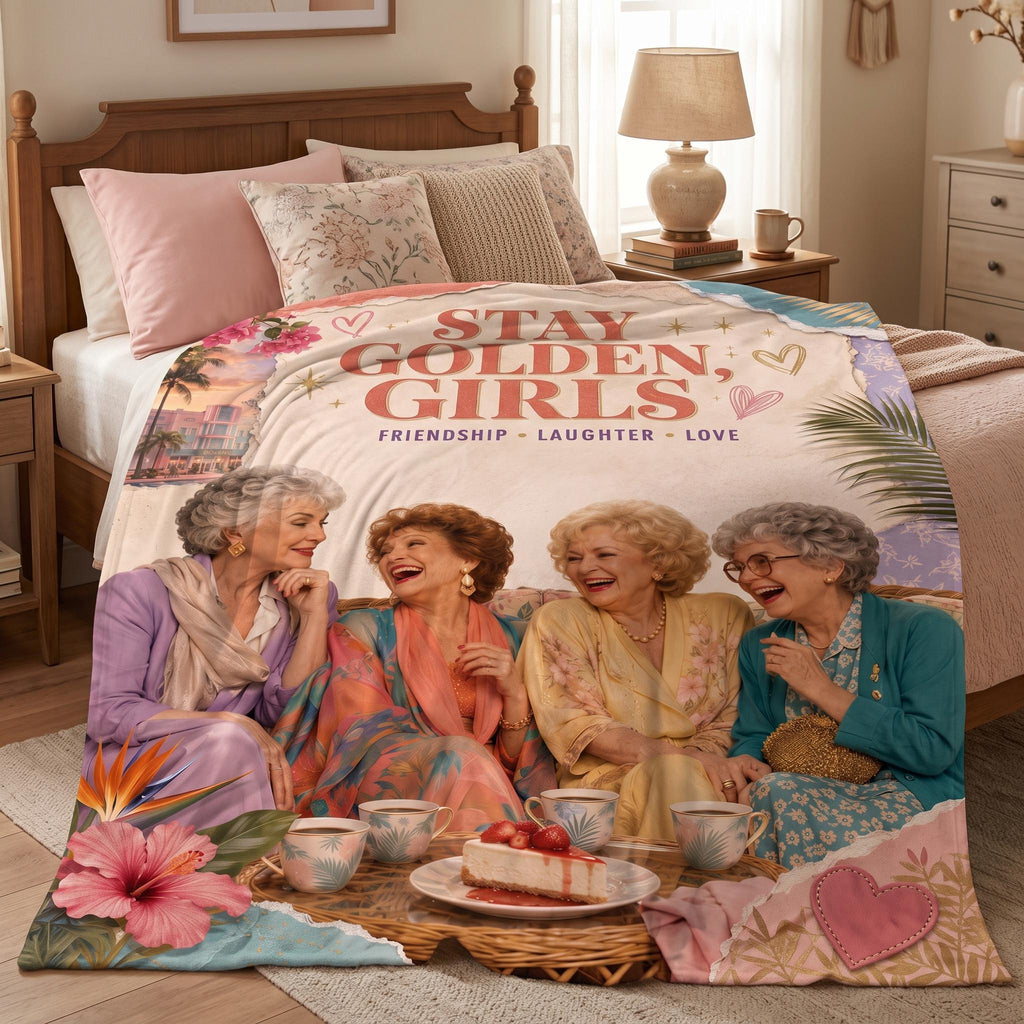 Personalized Stay Golden Retro Friendship Throw,Bedding, 80s Nostalgia Room Decor, Miami Vibe Blanket BFF Gift