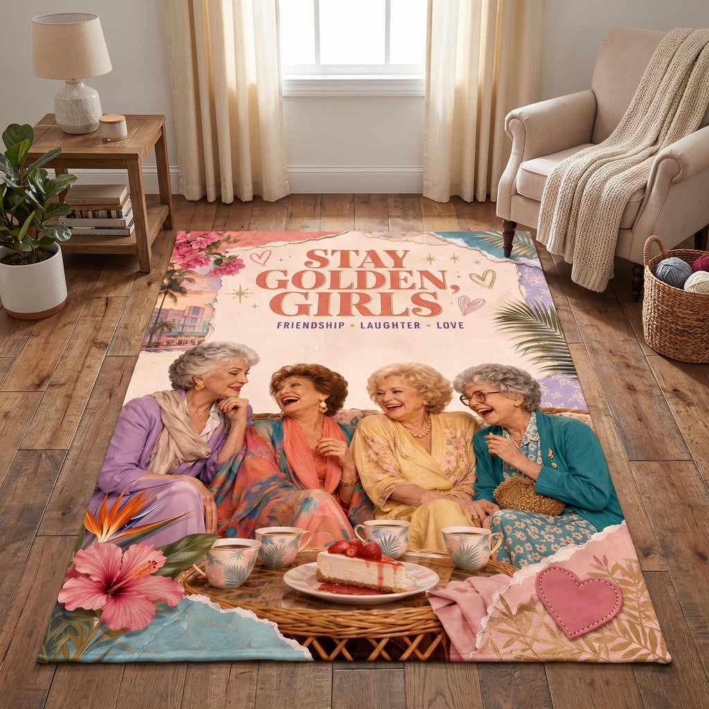 Personalized Stay Golden Retro Friendship Throw,Bedding, 80s Nostalgia Room Decor, Miami Vibe Blanket BFF Gift
