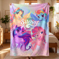 Personalized Unicorn Blanket for Girls, Custom Pastel Pegasus Throw, Magical Nursery Bedding, Rainbow Kids Room Decor