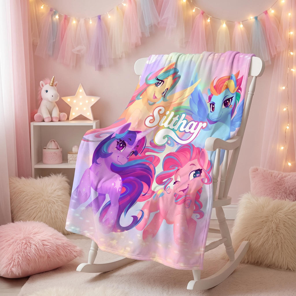 Personalized Unicorn Blanket for Girls, Custom Pastel Pegasus Throw, Magical Nursery Bedding, Rainbow Kids Room Decor