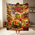 Personalized Green Christmas Monster Blanket, Custom Name Holiday Throw Blanket, Cute Christmas Gift, Kids Winter Decor