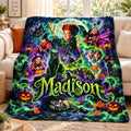 Personalized Witch Blanket, Custom Name Flannel Throw, Halloween Spooky Decor, Salem Sisters Gift, Autumn Movie Night Gift, Fall Throw