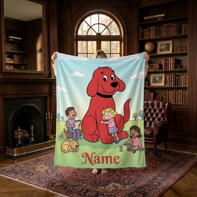Personalized Clifford Blanket, Custom Name Big Red Dog Throw, Dog Lover Gift
