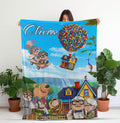 Personalized Disney Up Movie Blanket, Custom Disney Pixar Up Blanket, Carl & Ellie, Fredricksen Russell Dug Kevin, Disneyland Trip blanket