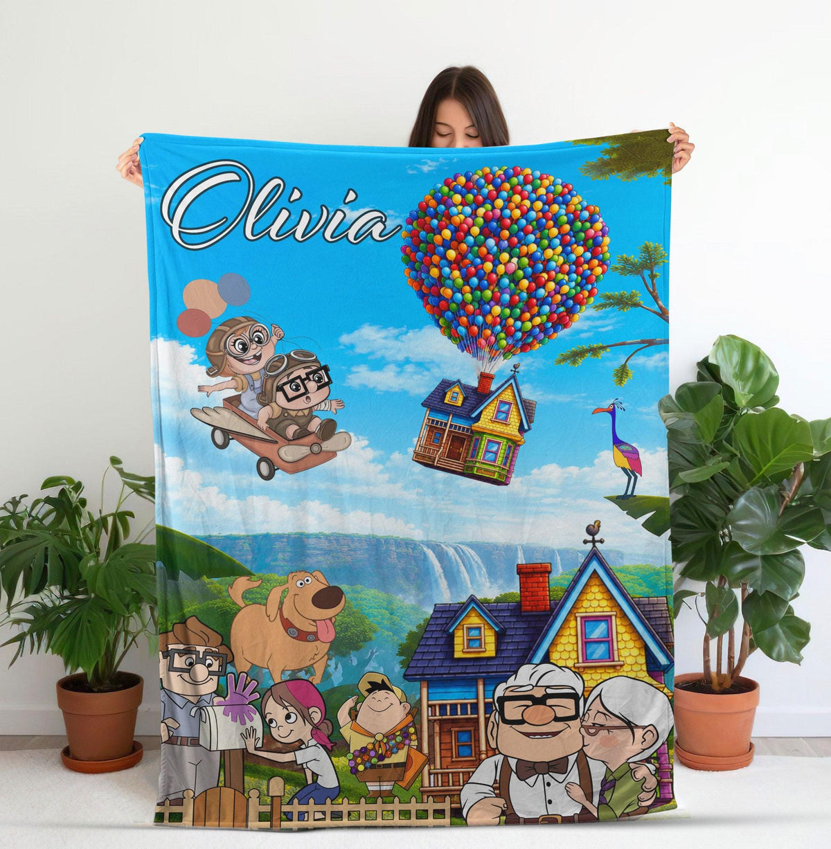 Personalized Disney Up Movie Blanket, Custom Disney Pixar Up Blanket, Carl & Ellie, Fredricksen Russell Dug Kevin, Disneyland Trip blanket