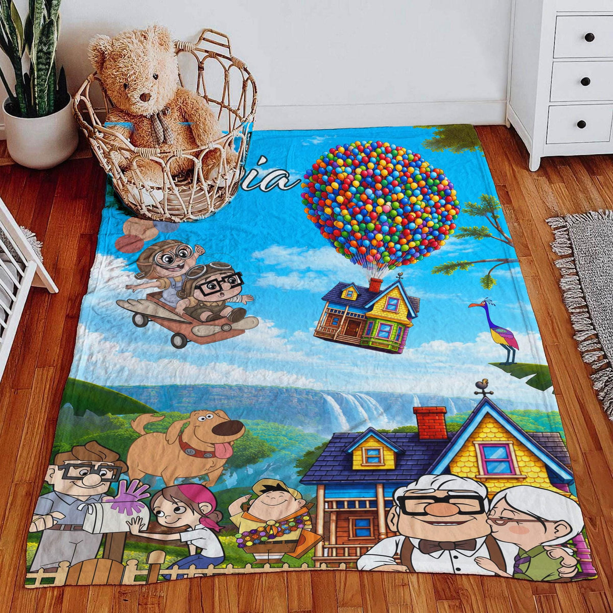 Personalized Disney Up Movie Blanket, Custom Disney Pixar Up Blanket, Carl & Ellie, Fredricksen Russell Dug Kevin, Disneyland Trip blanket