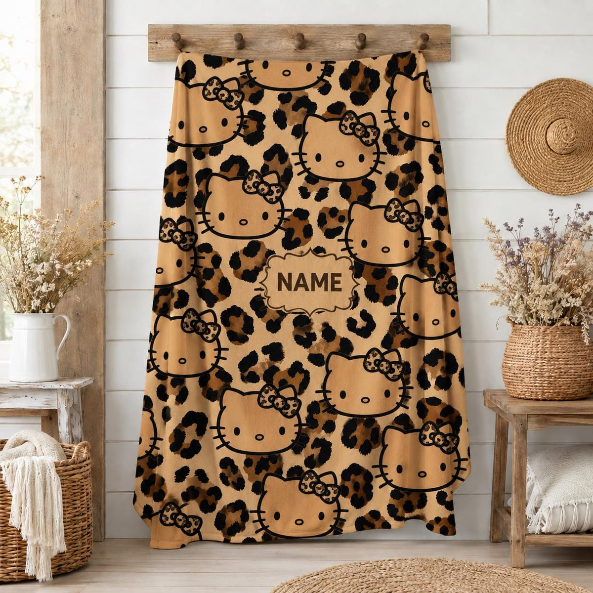 Custom Name Leopard Print Throw Blanket, Soft Polyester Room Decor