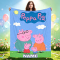 Personalized Pink Pig Family Flannel Blanket, Custom Name Kids Cartoon Throw, Cute Farm Animal Blanket, Birthday Gift for Girls Boys