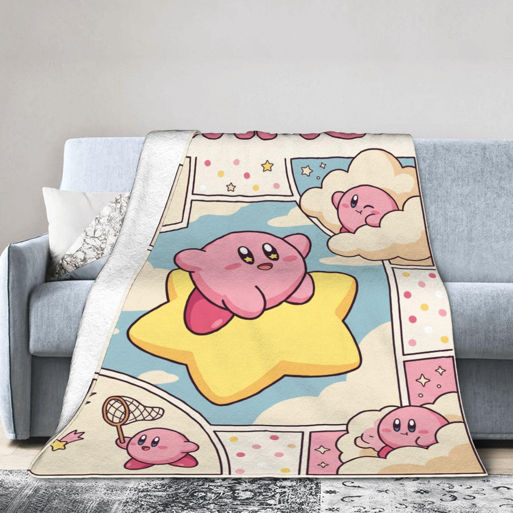 Custom Name Kirby Blanket, Warp Star Comic Throw, Gamer Girl Gift, Personalized Anime Birthday Christmas Gift for Kids Teens Boyfriend
