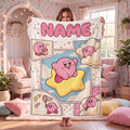 Custom Name Kirby Blanket, Warp Star Comic Throw, Gamer Girl Gift, Personalized Anime Birthday Christmas Gift for Kids Teens Boyfriend