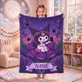 Personalized Kuromi Fairy Blanket, Custom Blossom Floral Throw, Cute Anime Bedding, Soft Flannel Fleece, Birthday Gift for Teen Girls