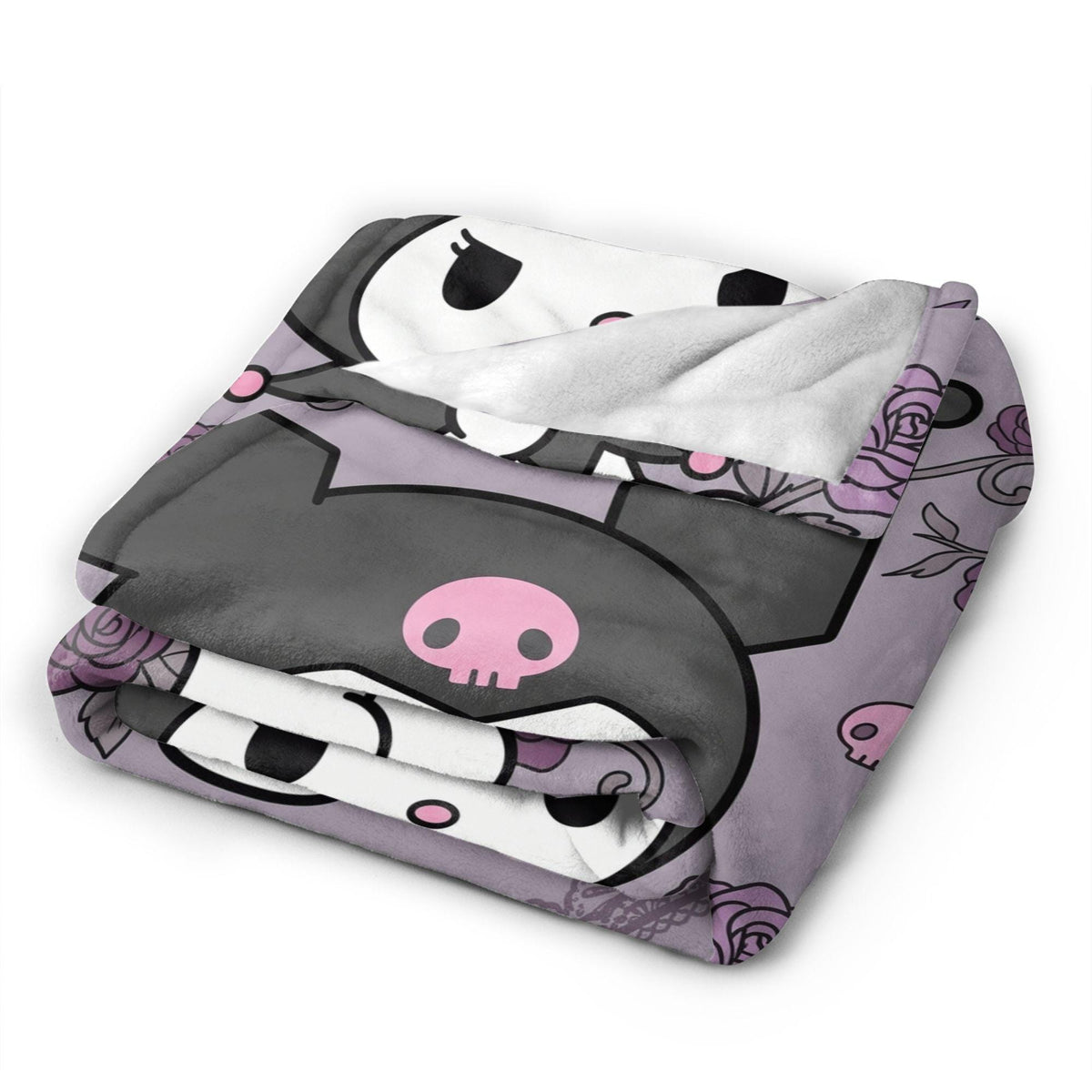 Personalized Kuromi Gothic Rose Blanket, Custom Velvet Floral Anime Throw, Kawaii Bedding, Soft Flannel Fleece, Birthday Gift for Teen Girls