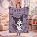 Personalized Kuromi Gothic Rose Blanket, Custom Velvet Floral Anime Throw, Kawaii Bedding, Soft Flannel Fleece, Birthday Gift for Teen Girls