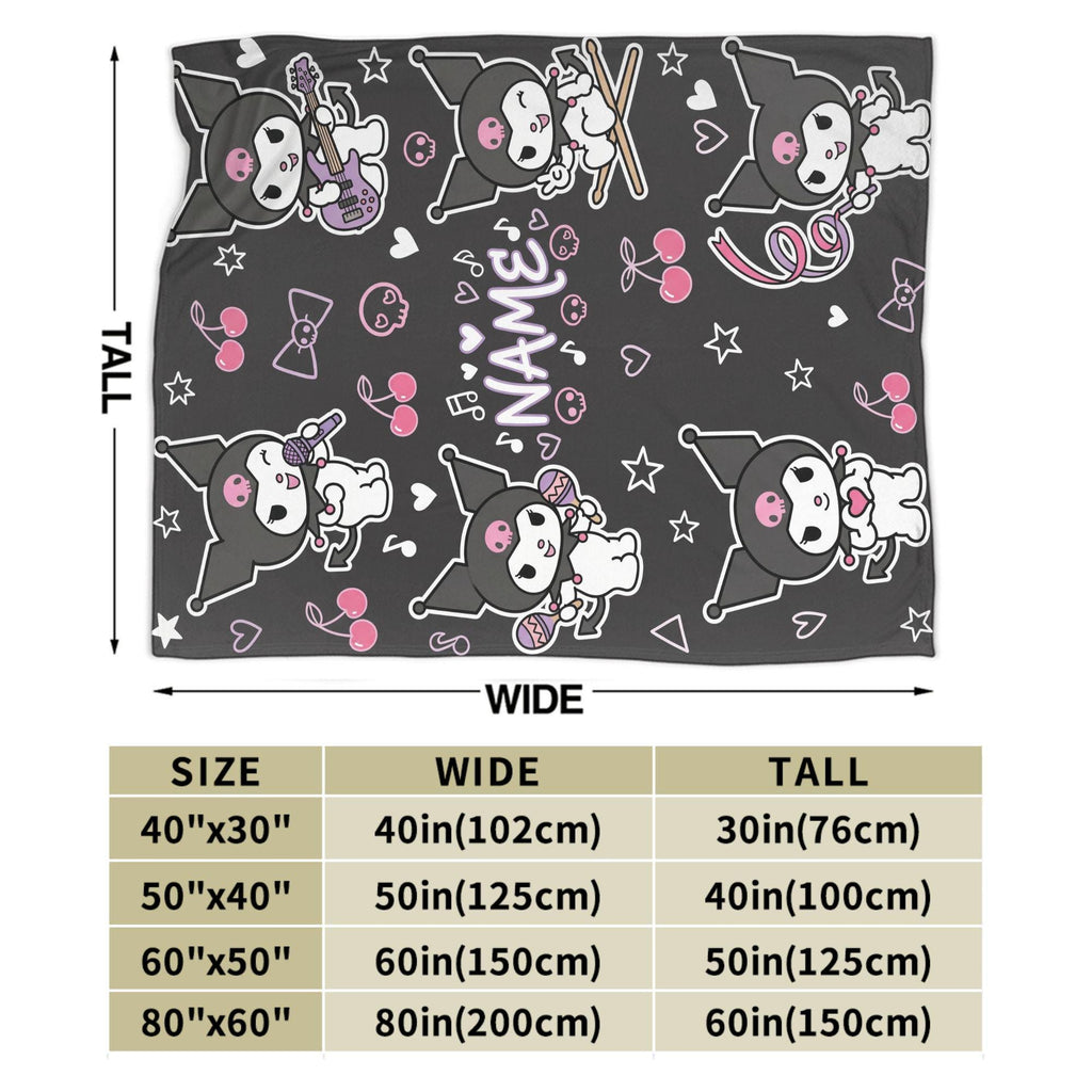 Personalized Kuromi Rock Star Blanket, Custom Punk Anime Throw, Kawaii Gothic Bedding, Soft Flannel Fleece, Birthday Gift for Teen Girls