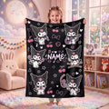 Personalized Kuromi Rock Star Blanket, Custom Punk Anime Throw, Kawaii Gothic Bedding, Soft Flannel Fleece, Birthday Gift for Teen Girls
