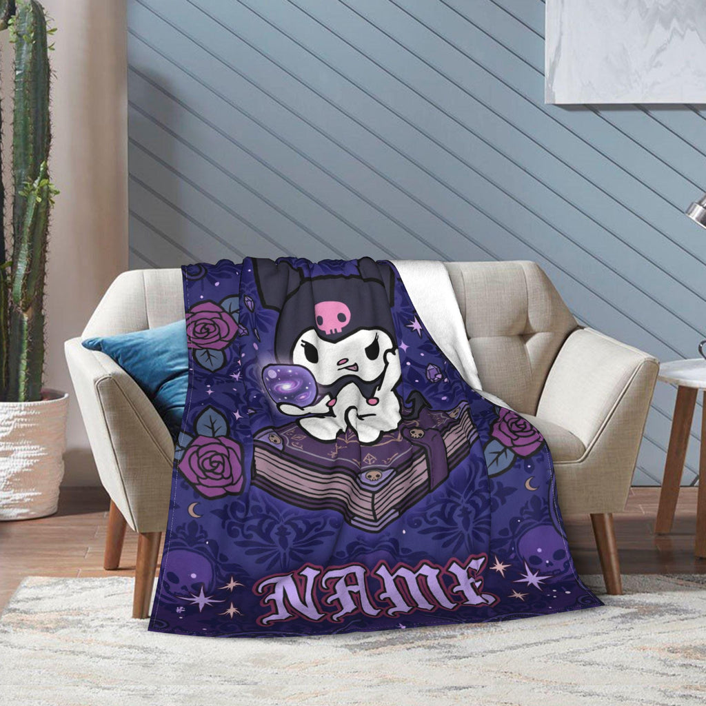 Personalized Kuromi Spellbook Blanket, Custom Magic Fantasy Throw, Gothic Kawaii Bedding, Soft Flannel Fleece, Birthday Gift for Teen Girls