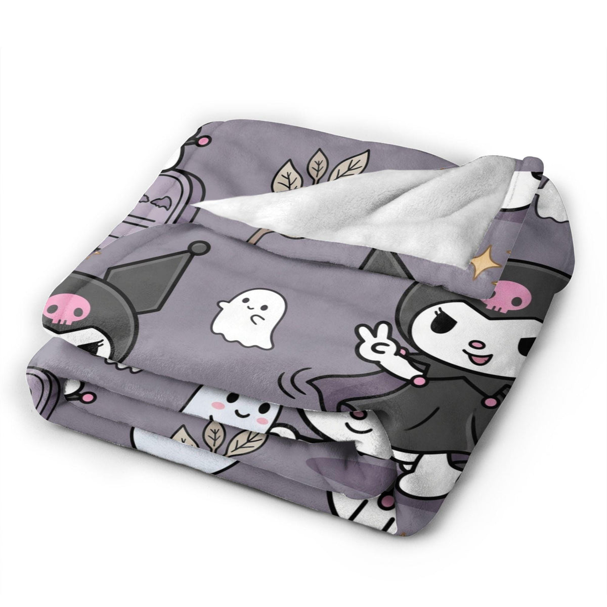 Personalized Kuromi Spooky Blanket, Custom Name Graveyard Throw, Gothic Kawaii Bedding, Soft Flannel Fleece, Halloween Gift for Girls