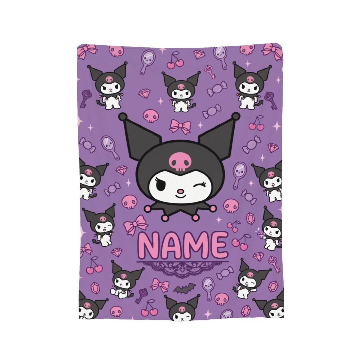 Personalized Kuromi Vanity Blanket, Custom Name Cute Pastel Throw, Kawaii Bedroom Decor, Soft Flannel Fleece, Birthday Gift for Teen Girls