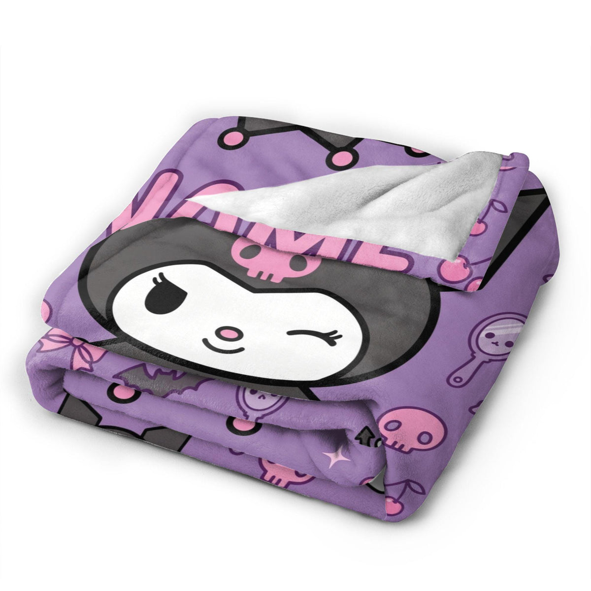 Personalized Kuromi Vanity Blanket, Custom Name Cute Pastel Throw, Kawaii Bedroom Decor, Soft Flannel Fleece, Birthday Gift for Teen Girls