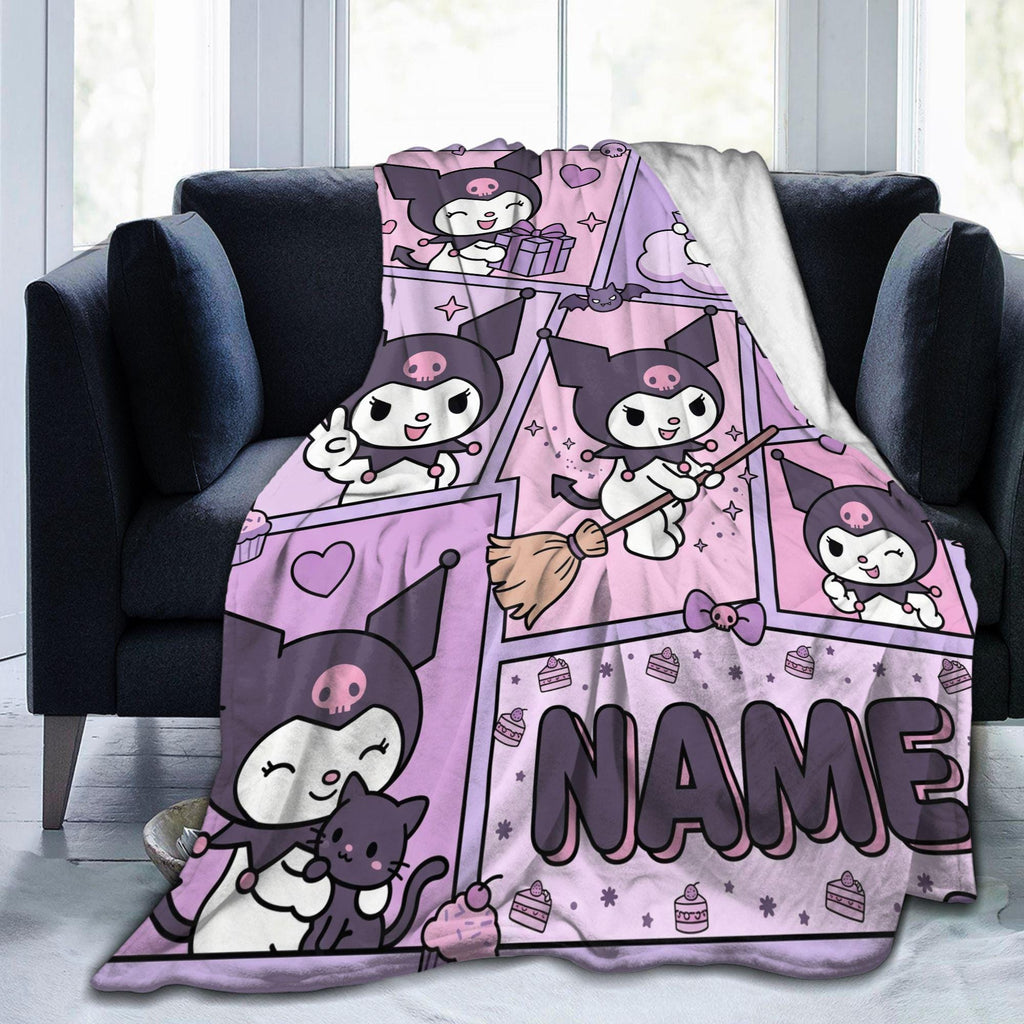 Personalized Manga Comic Blanket, Custom Gothic Throw, Pastel Goth Bedroom Bedding, Birthday Gift for Daughter Teen, Soft Flannel Blanket
