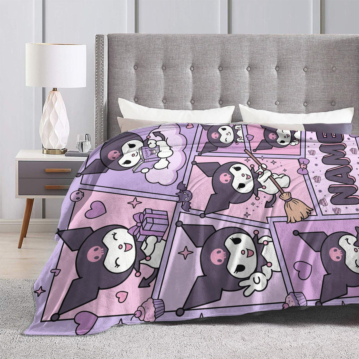Personalized Manga Comic Blanket, Custom Gothic Throw, Pastel Goth Bedroom Bedding, Birthday Gift for Daughter Teen, Soft Flannel Blanket
