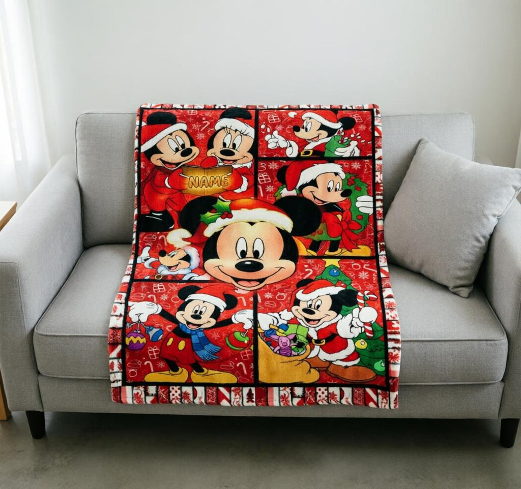 ChristmasMickey Blanket Soft Throw Customized Name Seasonal Gift