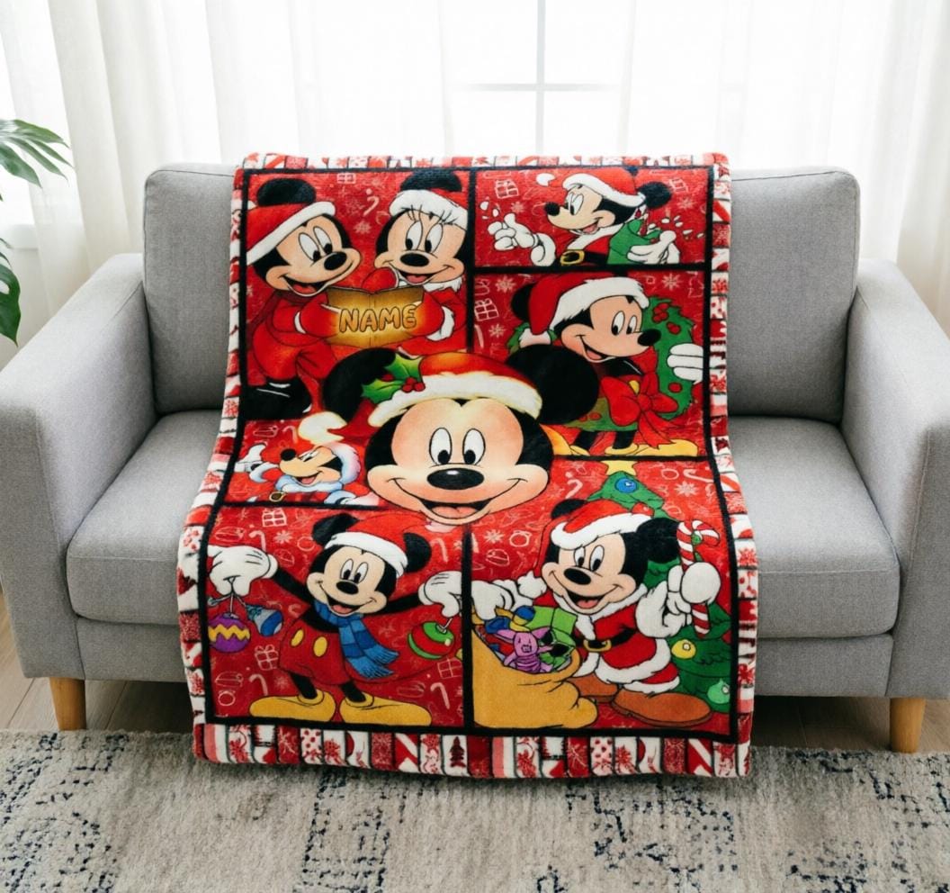 ChristmasMickey Blanket Soft Throw Customized Name Seasonal Gift