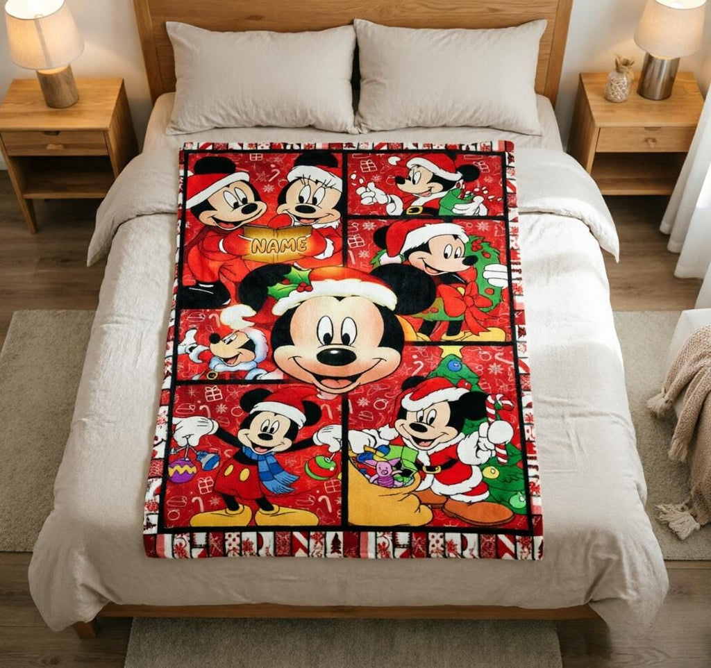ChristmasMickey Blanket Soft Throw Customized Name Seasonal Gift