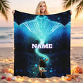 Personalized Ocean Girl Flannel Blanket, Custom Name Polynesian Adventure Throw, Magical Whale Kids Blanket, Birthday Gift for Girls