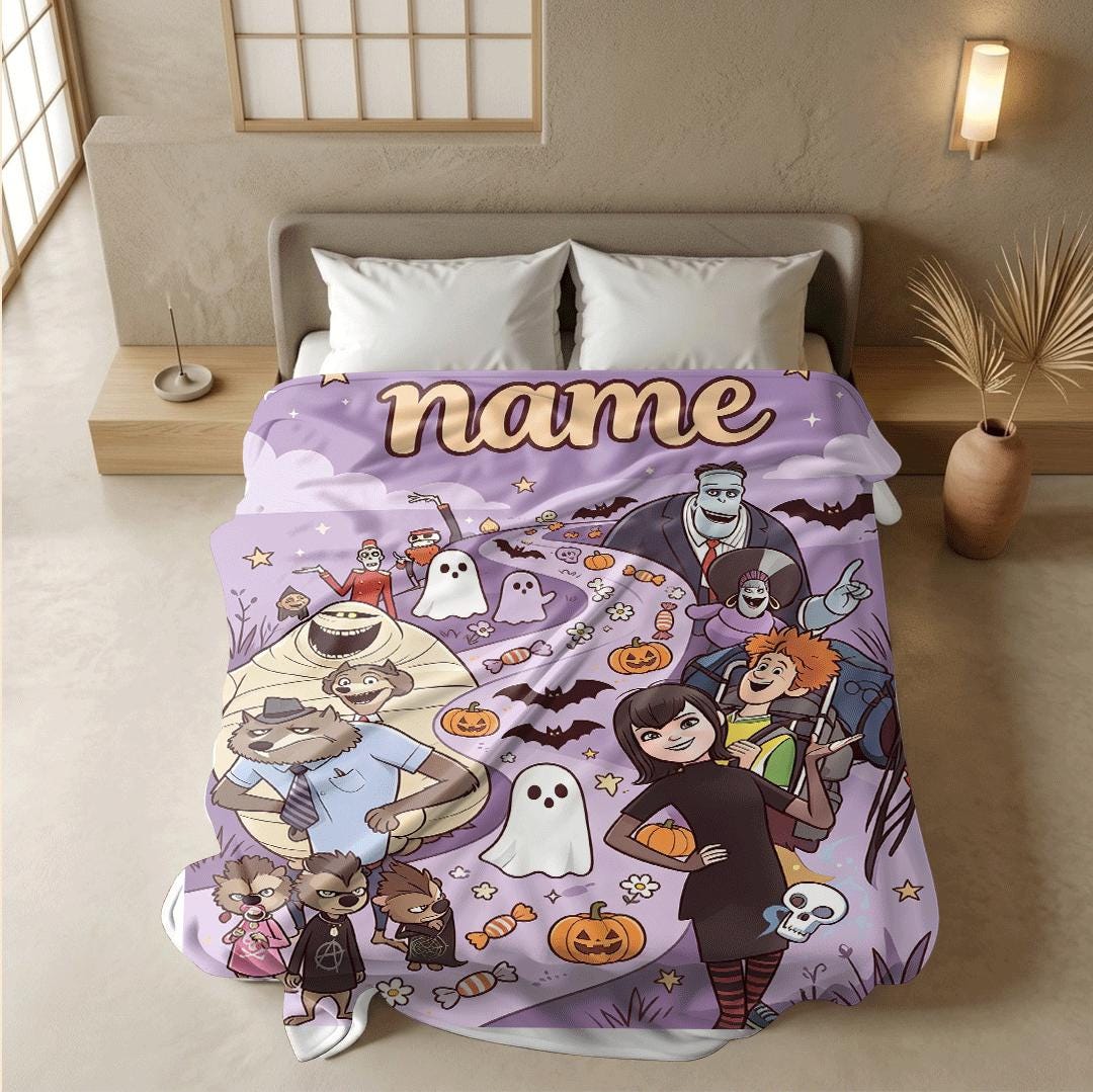 Hotel transylvania print kids blanket single blanket car blanket Customized name lunch break blankets halloween gift
